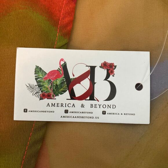 NWT‎ America & Beyond Dress Womens S Green Pink V-Neck Tie Smocked Waist A-Line - Picture 7 of 12